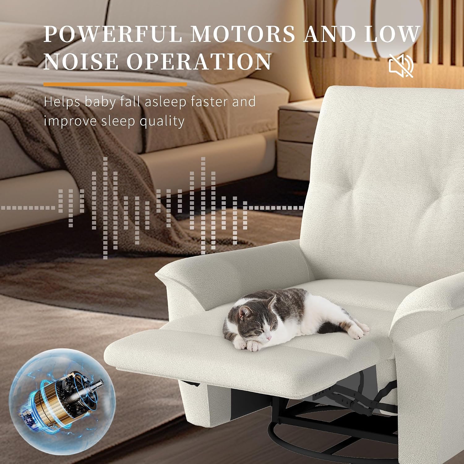Power Swivel Rocker Recliner Chair for Nursery, Upholstered Glider Rocking Chair with Phone Holder,USB Ports, Small Recliners for Small Spaces Living Room, Bedroom