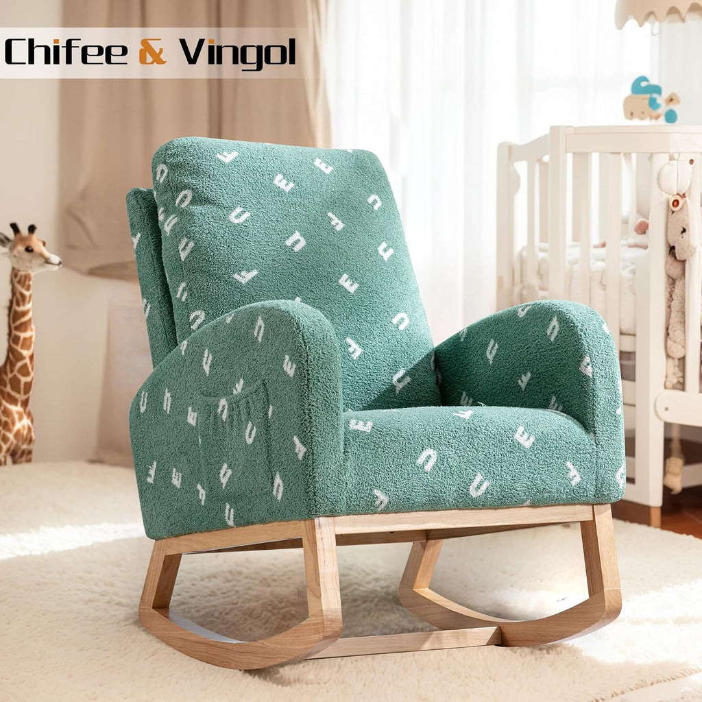 Chifee & Vingol Rocking Chair Nursery Sherpa Boucle Nursing Glider Rocker Chair, Teddy Green