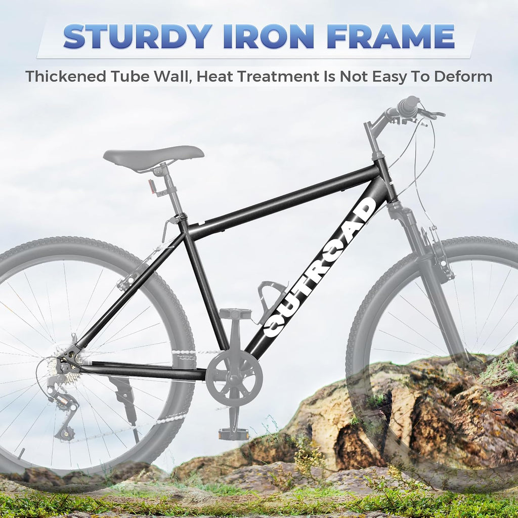 Outroad 26 Inch Mountain Bike, 7/21-Speed/High-Carbon Steel/Aviation Grade Frame, Dual Disc/V Brake, Adjustable Ergonomic Seat Bicycle for Men Women Adult, Quick Assembly in 20 Minutes