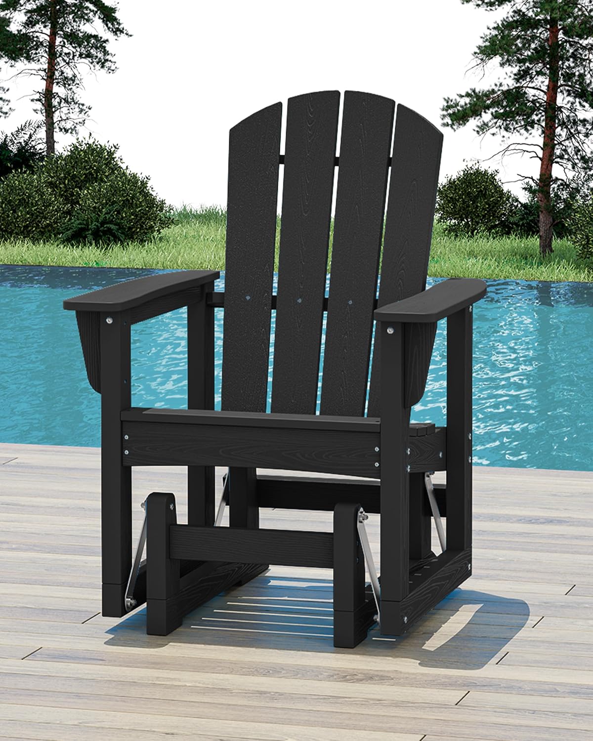 SERWALL Outdoor Glider Chair, HDPE Patio Glider Rocker All-Weather Porch Glider for Outside, Black