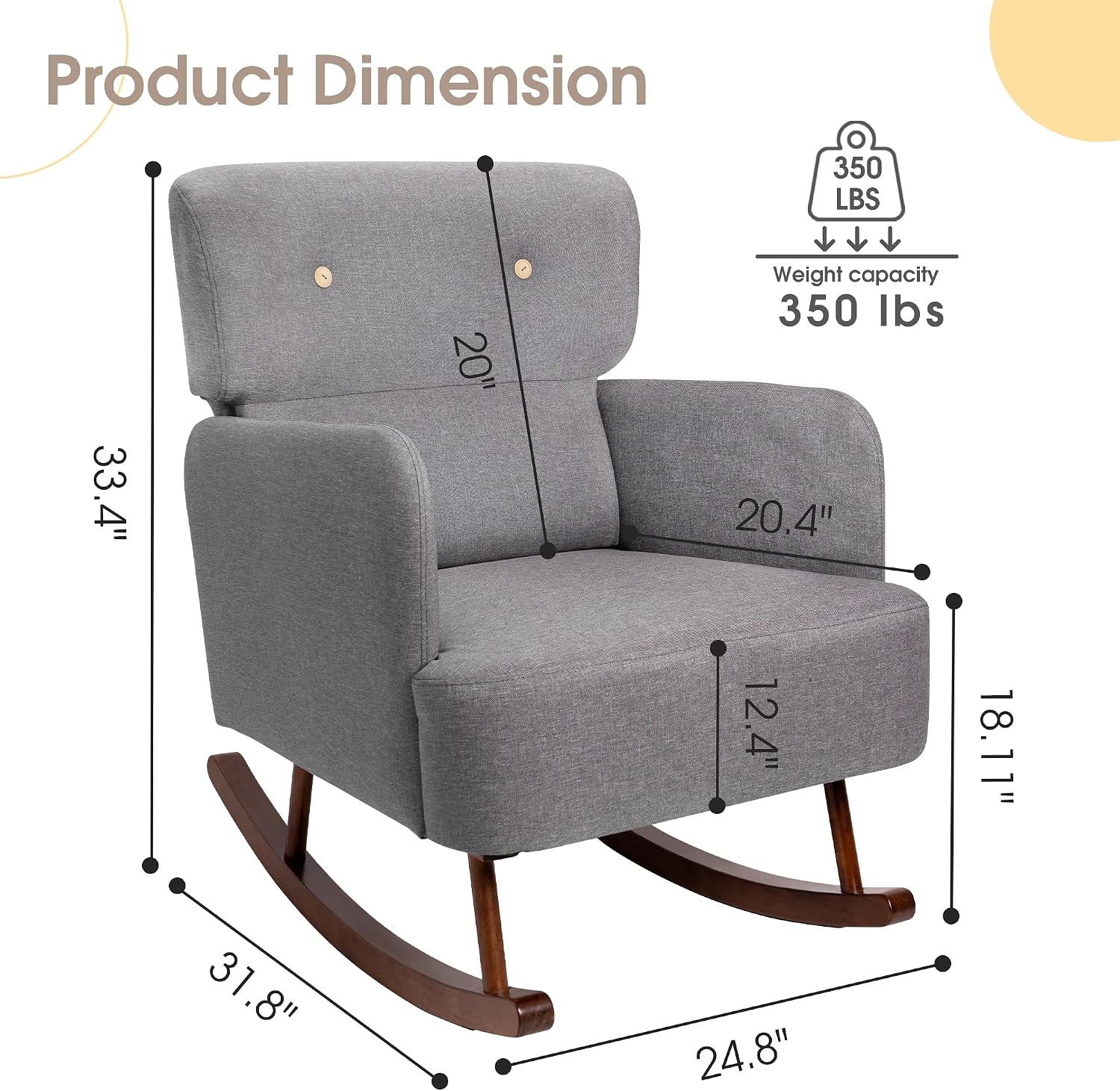 COCO DESIGN Fabric Rocking Chair, Rocking Chair for Nursery Indoor for Living Room, Modern Glider Rocker Chair(Grey)