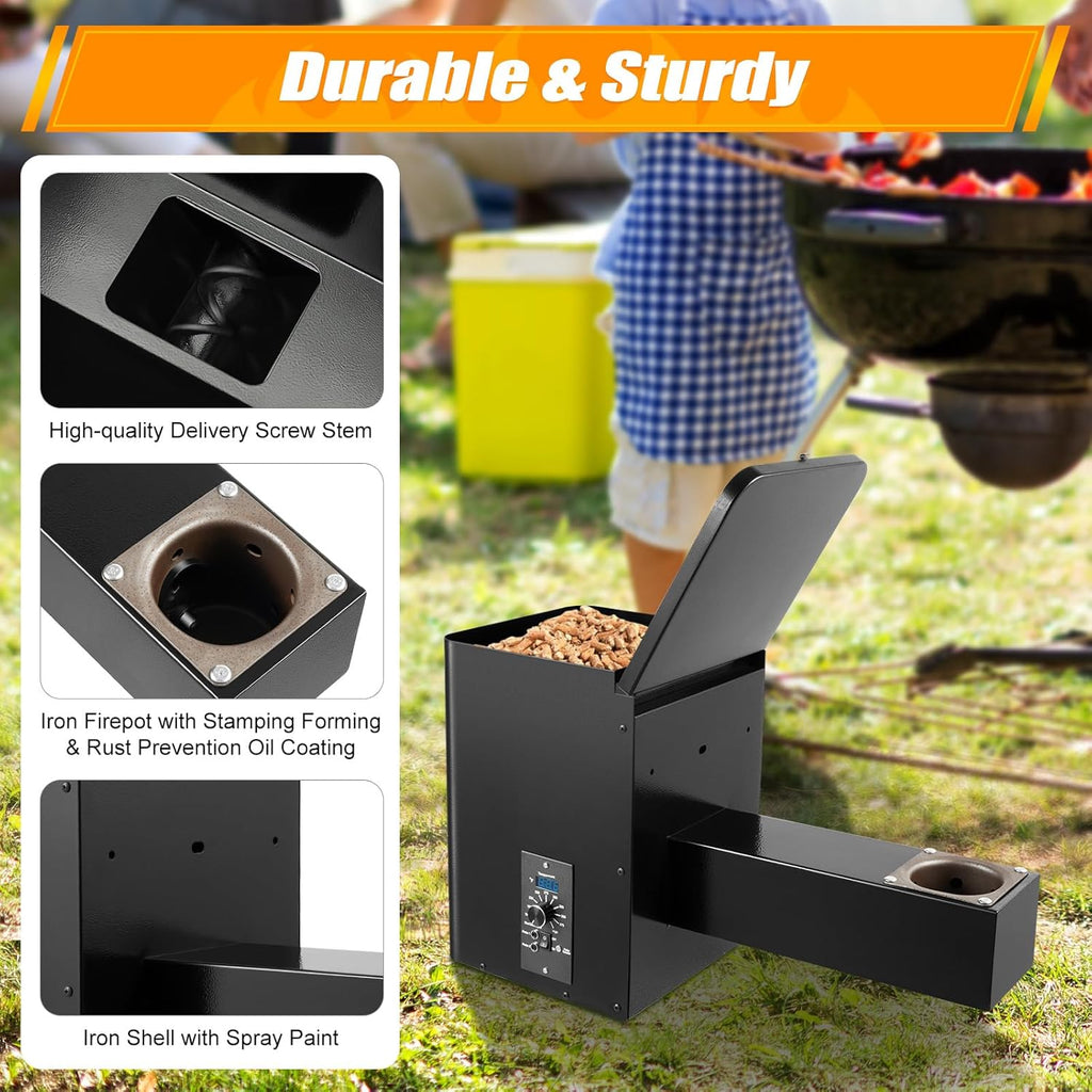 Pellet Smoker Hopper Kit,Vertical Pellet Hopper Assembly,250w Electric Wood Pellet Grill with Digital Temperature Controller for BBQ Smoke Bake（180℉ to 500℉）