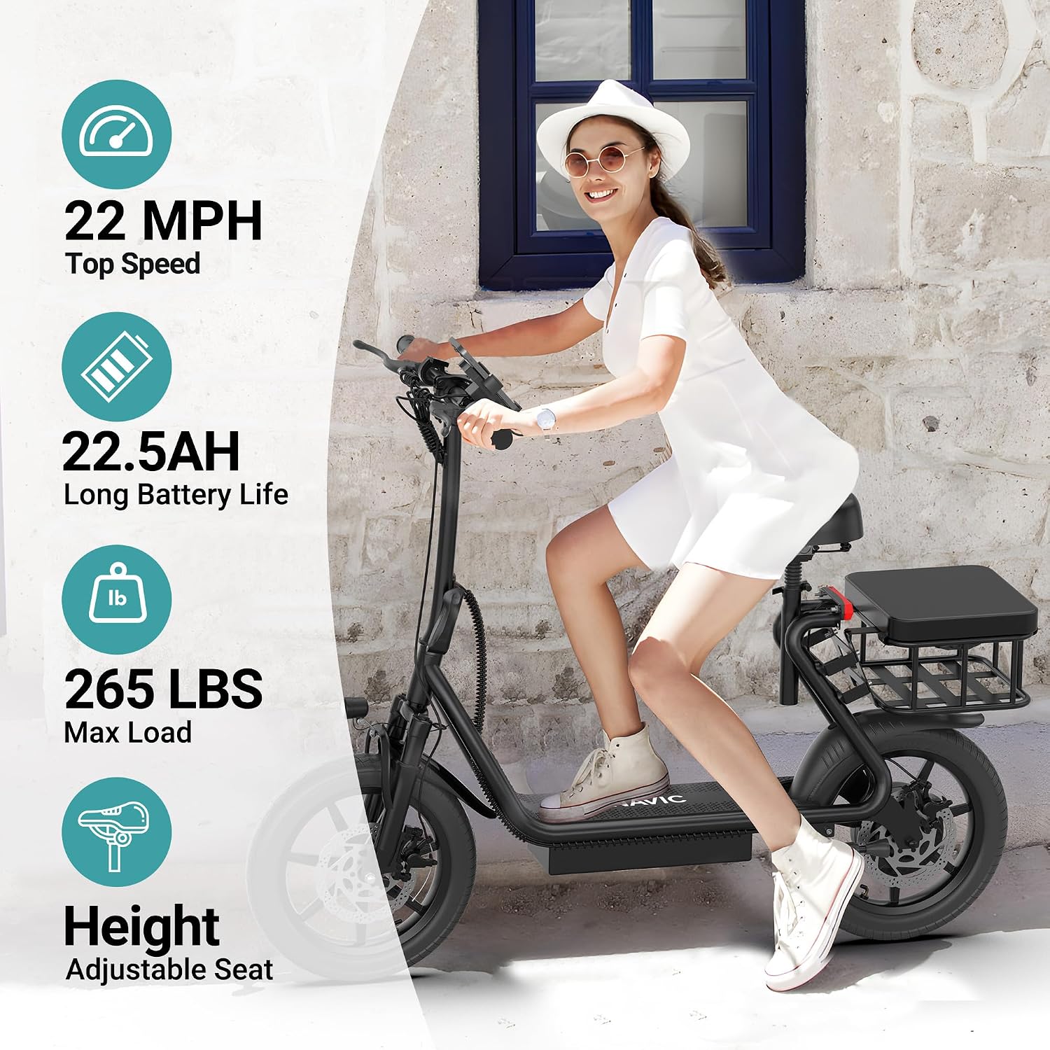 NAVIC Electric Scooter with Dual Suspension, 8.5'/10' Tires, 350W/500W Motor, 19/22 Mph, Max 22/25/27/49Miles Range, Foldable E Scooter for Adults with Braking, App Control