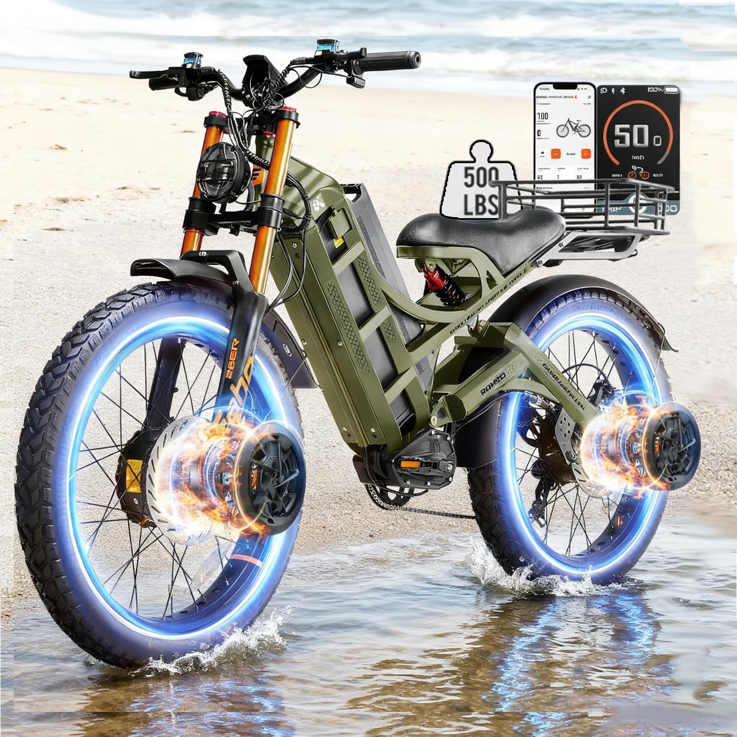 2026 eAhora Romeo Dual-Motor Ebike - 50Mph 5600W 60-80AH 250Miles Long Range Electric Bike for Adults, Full Suspension Hydraulic Brakes Electric Bicycle, 26' Mountain Bike for Off-Road Commuting