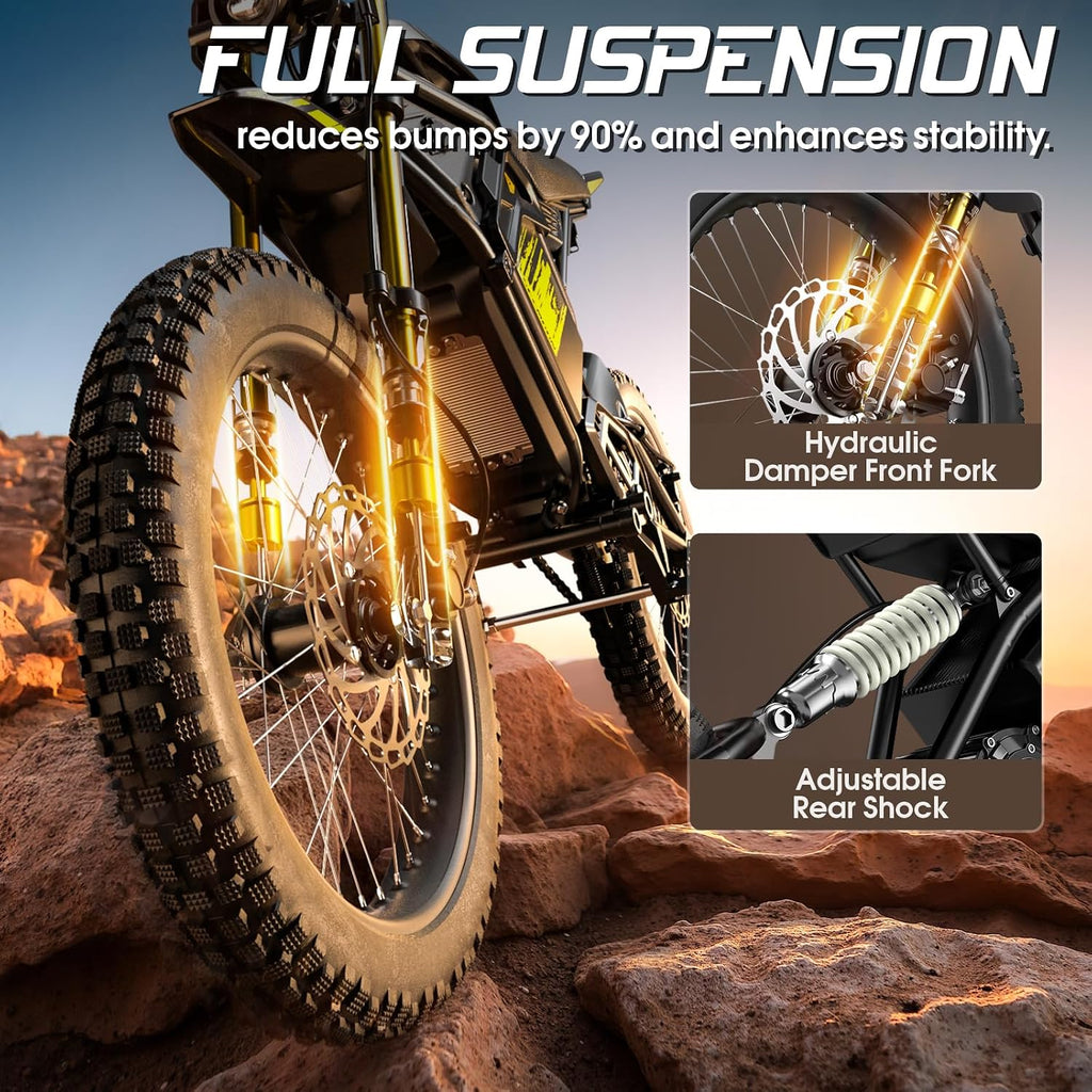 Seemoon Electric Dirt Bike for Teens Adults, Mid-Drive Motor 3200W Peak, Electric Motorcycle 48V28Ah Battery, Max 32mph,17' Tires,Hydraulic Brakes & Dual Suspension,IPX5 Waterproof Off-Road Dirt Bike