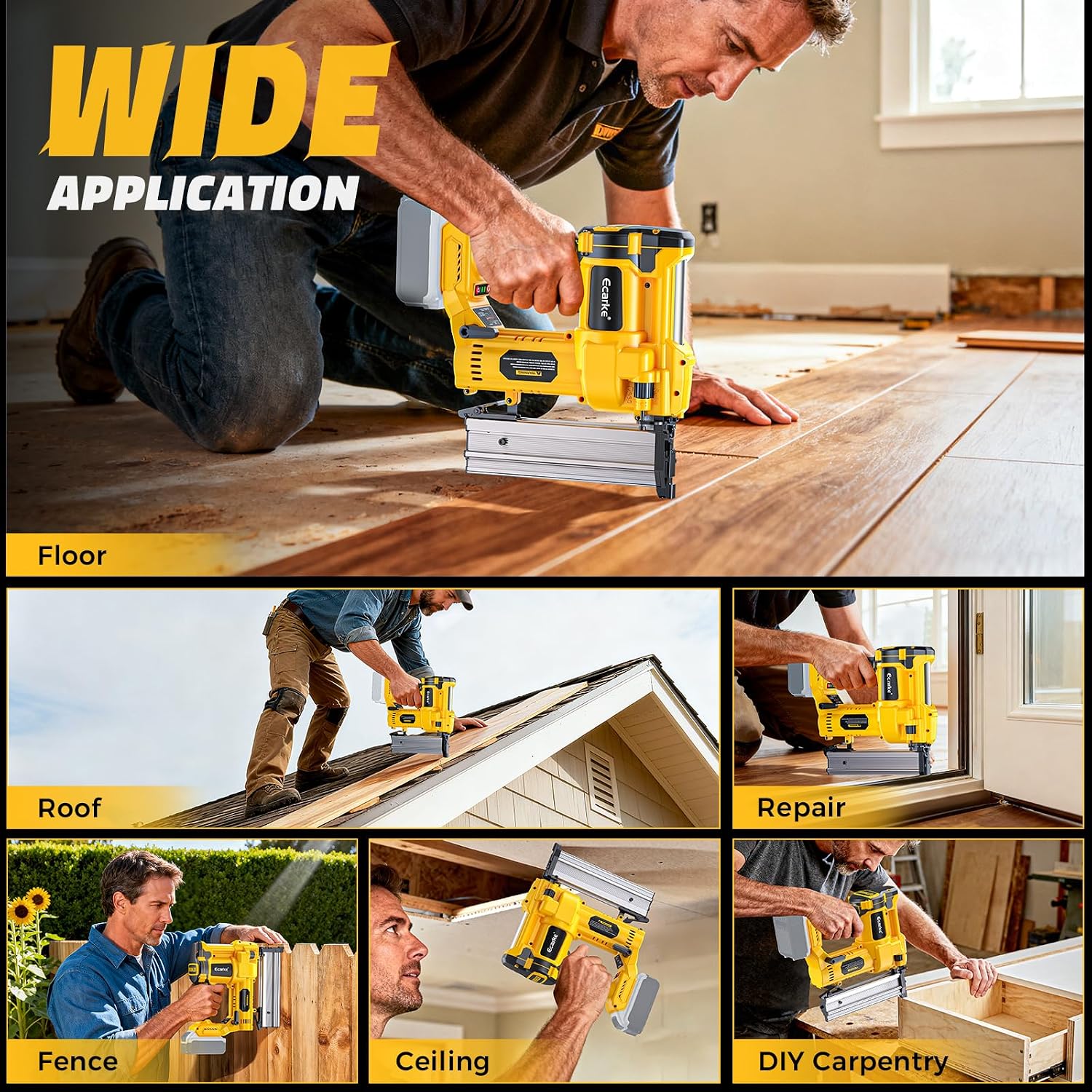 Ecarke Cordless 2' Brad Nailer Compatible with DeWalt 20V Battery(No Battery), 2 in 1 Electric Nail Gun Staple Gun with 18GA Nails, Power Nail Gun for Trim Wood Crafting Home Carpentry, 7.2LBS