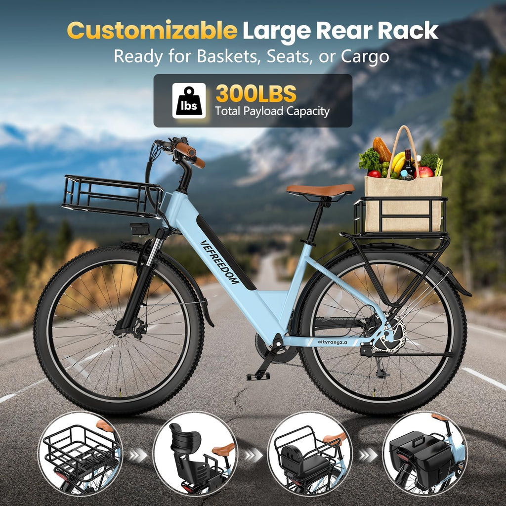 Electric Bike for Adults 1000W 1500W Peak Motor 15AH 20AH Removable Battery 70Miles 80Miles UL 2849 Certified Electric Commuter Bike Front Suspension Ebike
