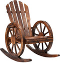 AHB Outdoor Wood Rocking Chair, Wagon Wheel Decor Armrest Yard Glider Rocking Patio Chair with Slatted Design, Adirondack Rocking Chair for Porch Lawn Garden Balcony Poolside, Brown (1 PCS)