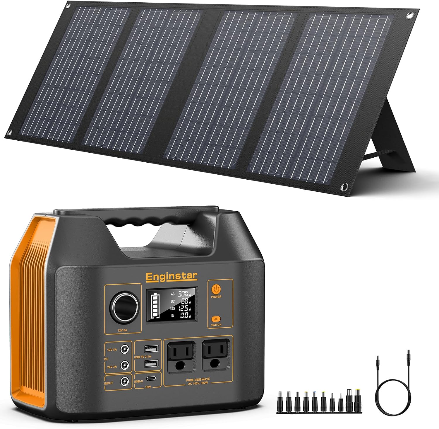 Portable Solar Generator, 300W Portable Power Station with Foldable 40W Solar Panel, 110V Pure Sine Wave, 296Wh Lithium Battery Pack with DC AC Outlet for Home Use RV Outdoor Camping Adventure