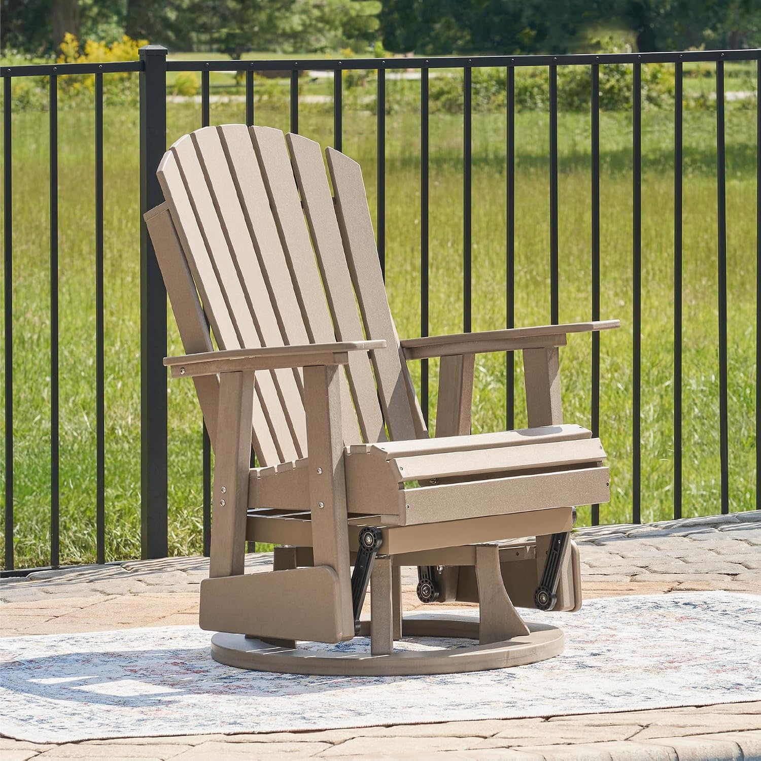 Signature Design by Ashley Hyland Wave Contemporary Swivel Glider Adirondack Chair with 360-Degree Swivel, Weather Resistant HDPE, 18' Seat Height, Brown