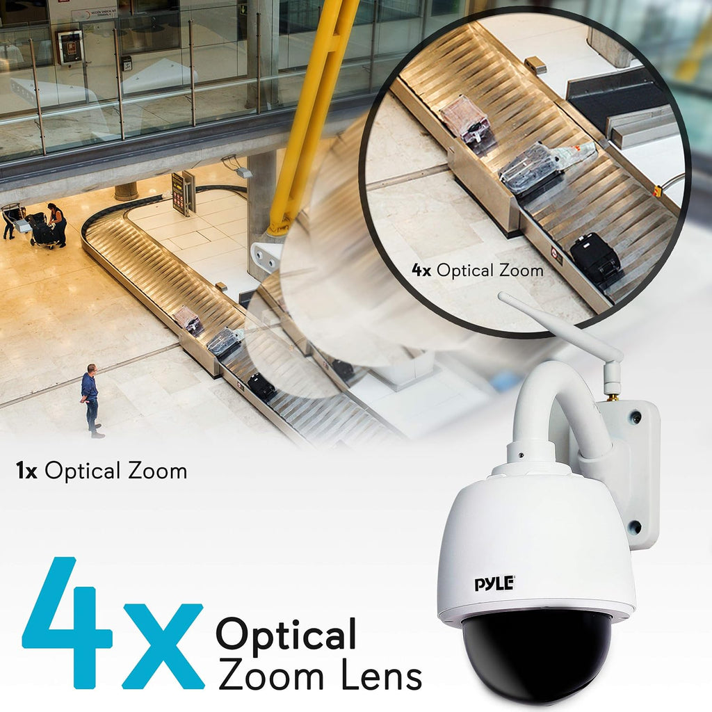 Pyle Outdoor IP Camera Optical Zoom, HD 960p with 32g SD Storage, Weatherproof Wireless WiFi Home Security Surveillance, Outdoor PTZ Pan Tilt Dome and 4X Zoom, Smartphone App Monitoring
