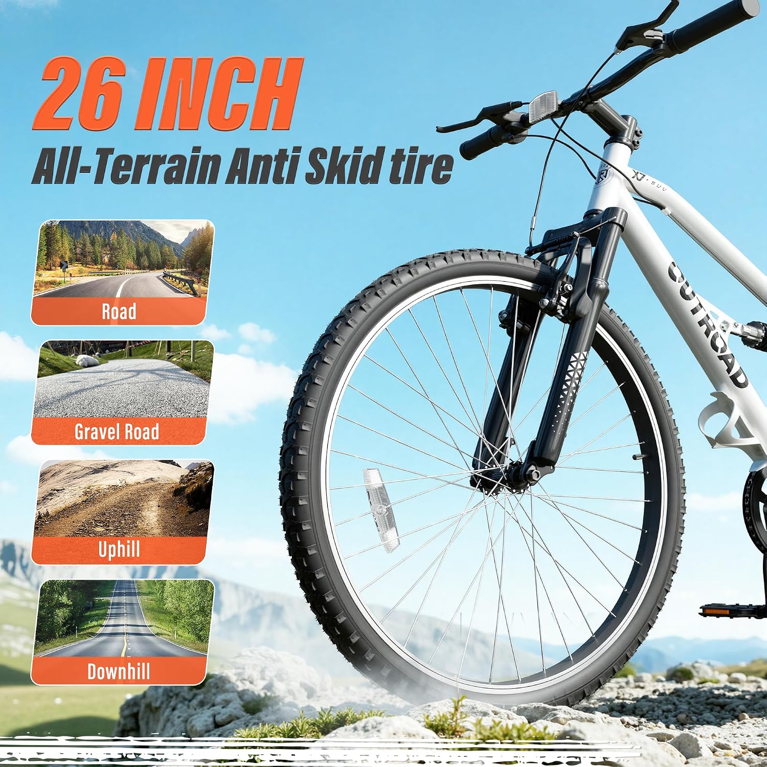 Betterland 26 Inch Mountain Bike with Adjustable Ergonomic Seat, 7/21 Speed Adult Bike with Dual V Brakes, Outdoor Cycling Bike with High Carbon Steel Frame and Front Suspension