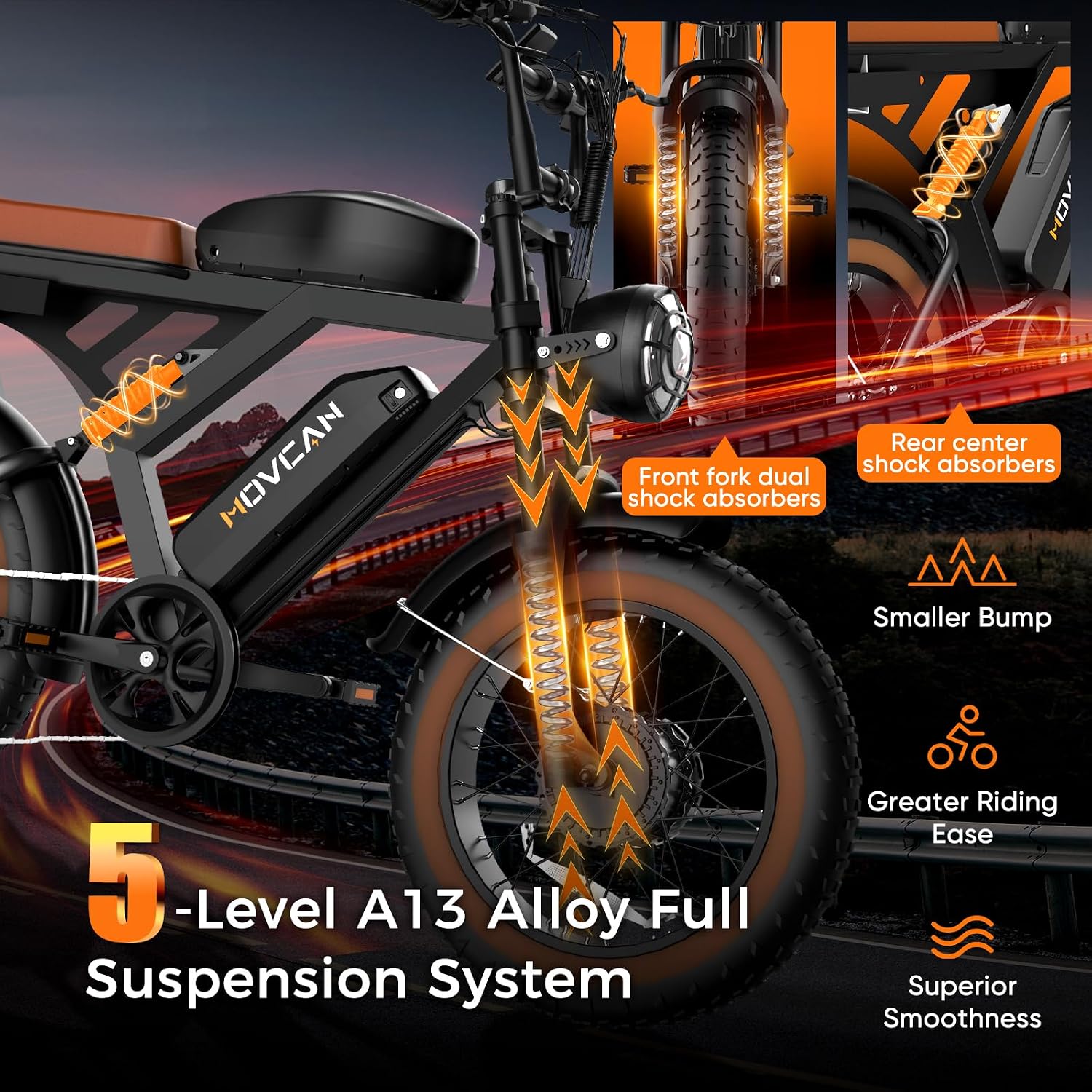 Movcan V30/V30Max/V30ProMax Electric Bike for Adults, 1000W/1500W/3000W, 28/32/37.5MPH, 48V 15.6/31.2/40AH Battery, Max Range 120Mile Electric Dirt Bike, 20' Fat Tire, 7-Speed Electric Mountain Bike