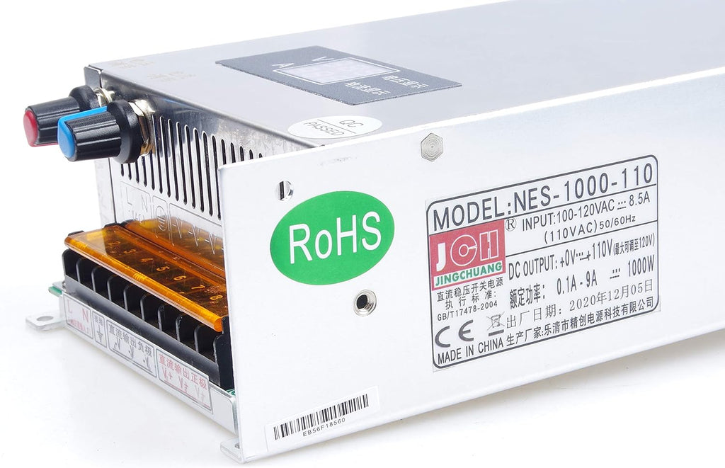 Adjustable DC Power Voltage Converter AC 110V to DC 0-110V 0-9A Module 110V 9A Switching Power Supply Digital Display 1000W Voltage Regulator Built in Cooling Fan (0-110V 0-9A)