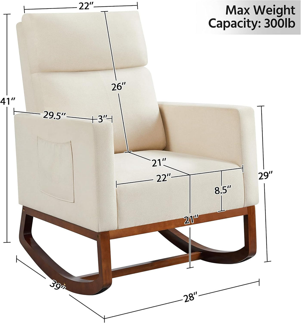 Yaheetech Rocking Chair Nursery Upholstered Glider Chair with Rubber Wood Legs Side Pocket, Rocking Accent Armchair High Back for Living Room Bedroom, Beige, 2pcs