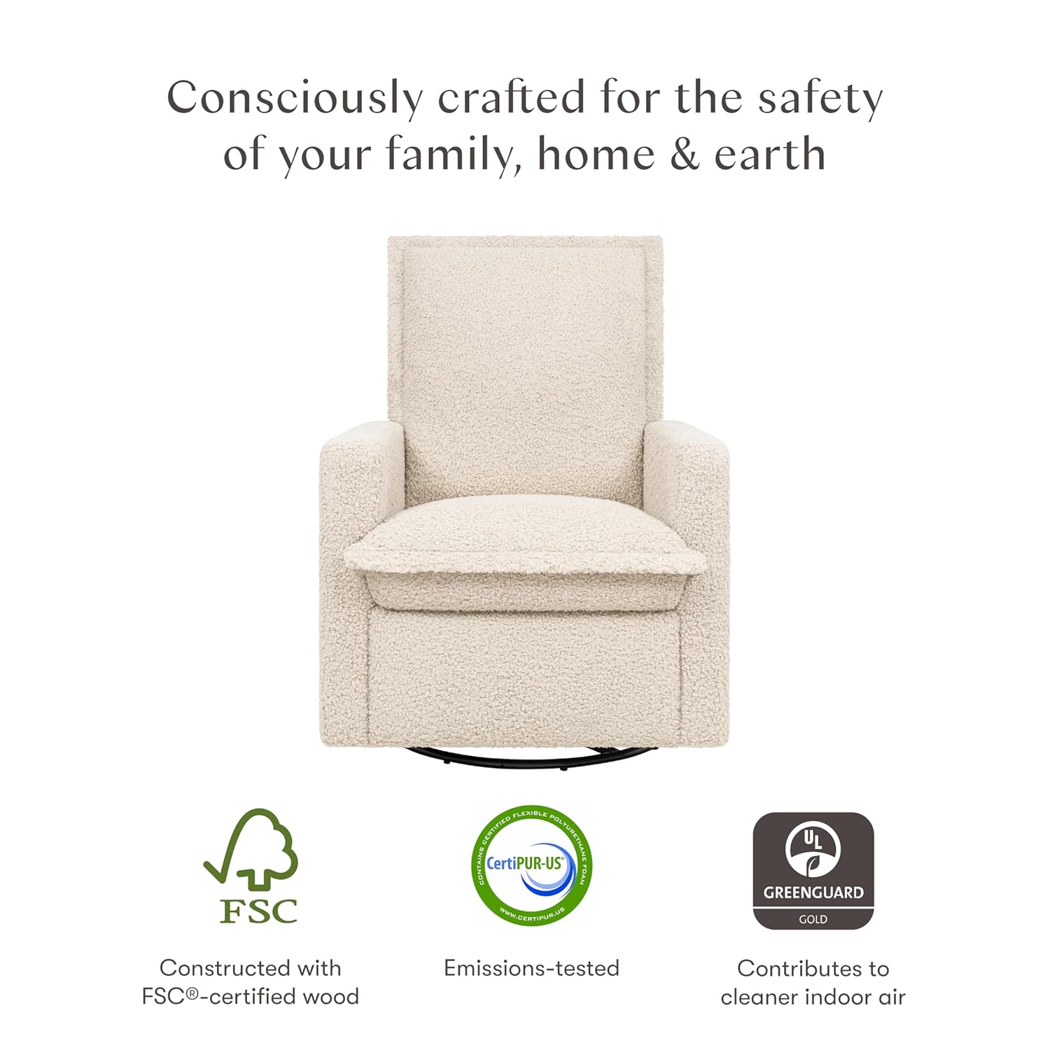 Babyletto Cali Flange Recliner and Swivel Glider in Almond Teddy Loop, Greenguard Gold and CertiPUR-US Certified