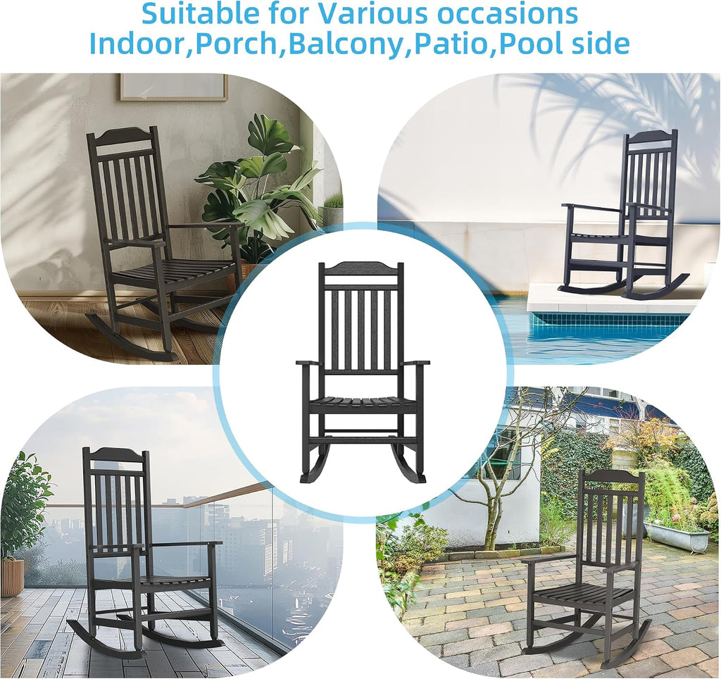 EasyUp Patio Rocking Chair Outdoor,Set of 2,Weather Resistant Poly Resin Oversized Porch Rocker,High Back Smooth Design,Indoor Outdoor Use
