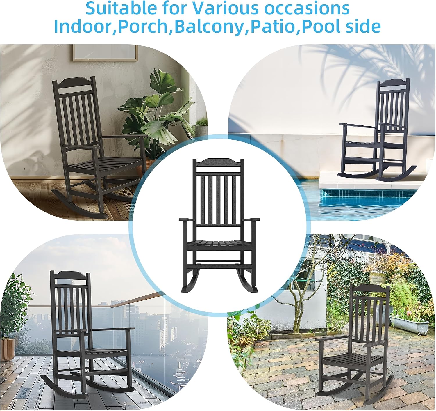 EasyUp Patio Rocking Chair Outdoor,Set of 2,Weather Resistant Poly Resin Oversized Porch Rocker,High Back Smooth Design,Indoor Outdoor Use