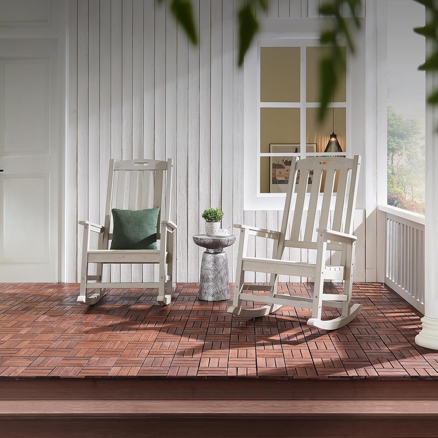 Psilvam Oversized Outdoor Rocking Chair Set of 2, Porch Rocker with 21' Wide Seat and 32' Tall Backrest, Pre-Assembled with Most Components for Effortless Installation (Grey)
