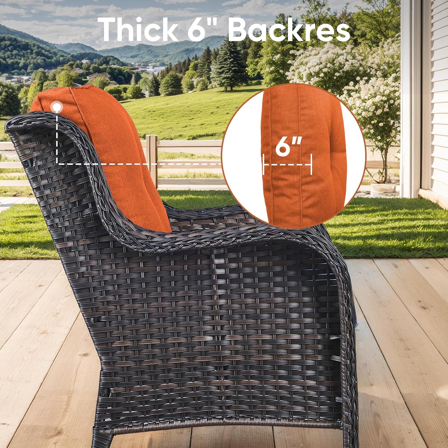 Outdoor Chair Cushions 3 Packs - Outside High Back Thick Water-Resistant Cushion 22x24 with Zipper Cover for Patio Glider Rocking Chairs Loveseat Couch – Orange/Buckle