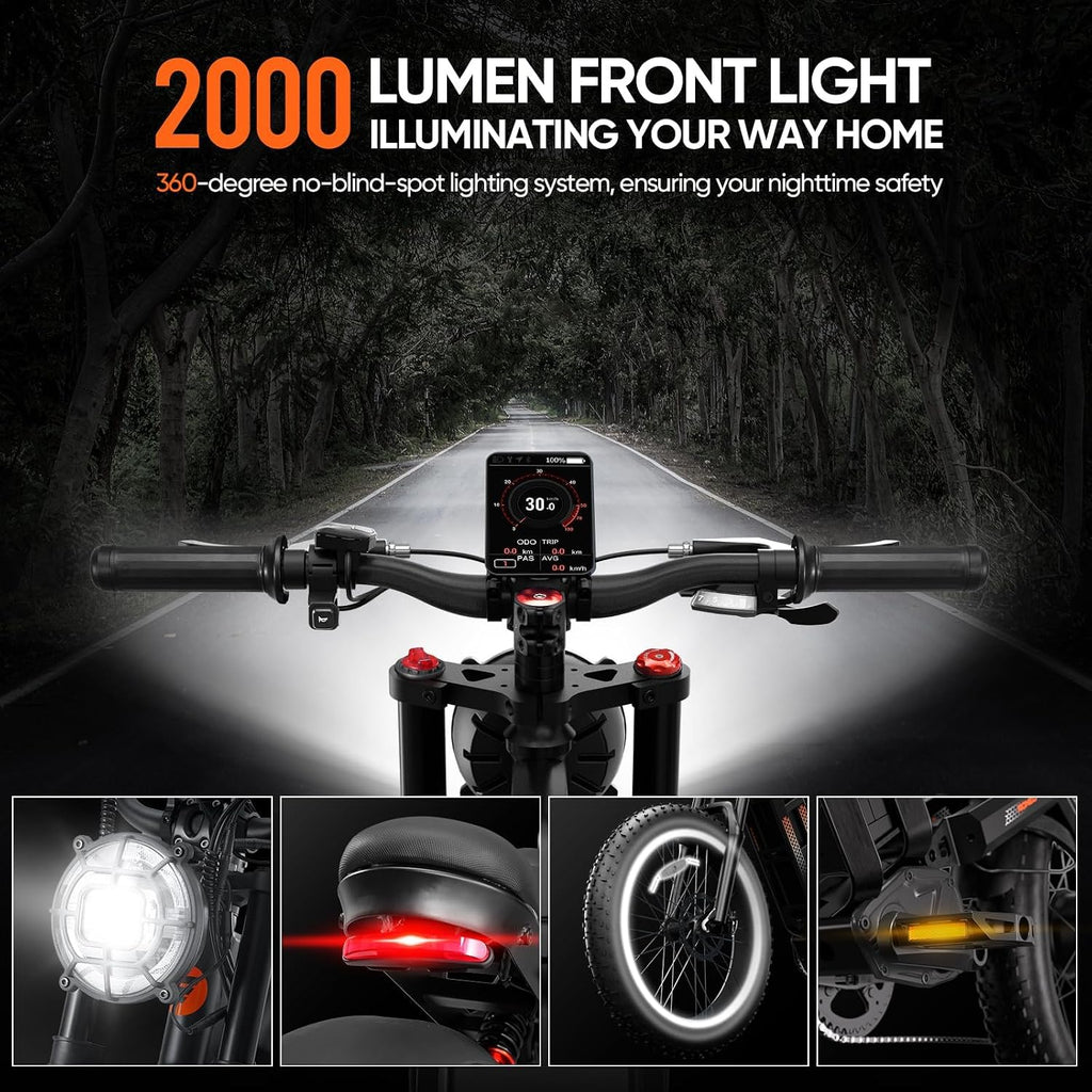 Eahora Romeo Pro/Romeo 2/Romeo Ultra 34-43Mph 1600-3000W Electric Bike for Adults 48-60V 60-70Ah 200Miles Long Range, 20*4.5/26*4.0' Fat Tire Full Suspension, All Terrain, Hydraulic Brake, APP Control