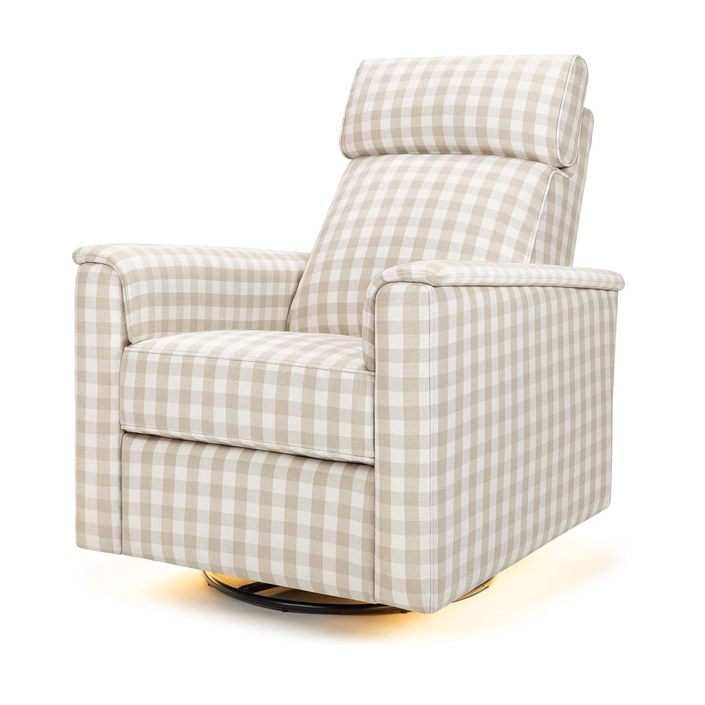 Namesake Willa Pro Power Recliner and Swivel Glider in Tan Gingham, Built-in USB Charging Port, Under Chair Light, Adjustable Headrest and Lumbar Support | Greenguard Gold and CertiPUR-US® Certified