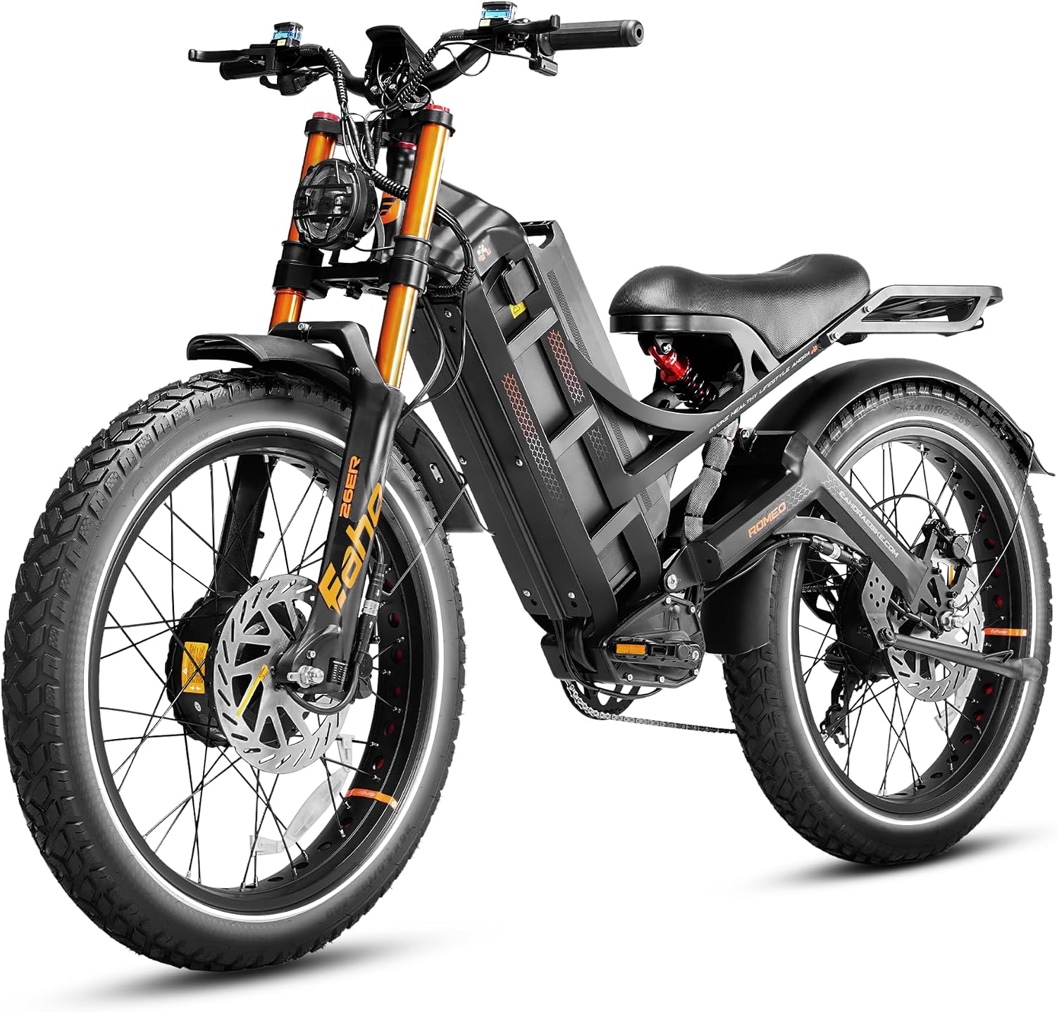 eAhora Romeo Pro 3 Electric Bike for Adults, 5600W 50MPH Dual Motor Ebike, 60V 80AH 250Miles Long Range Electric Bike, 26' *4.0 Fat Tire Electric Mountain Bike Full Suspension Off-Road E-Bike