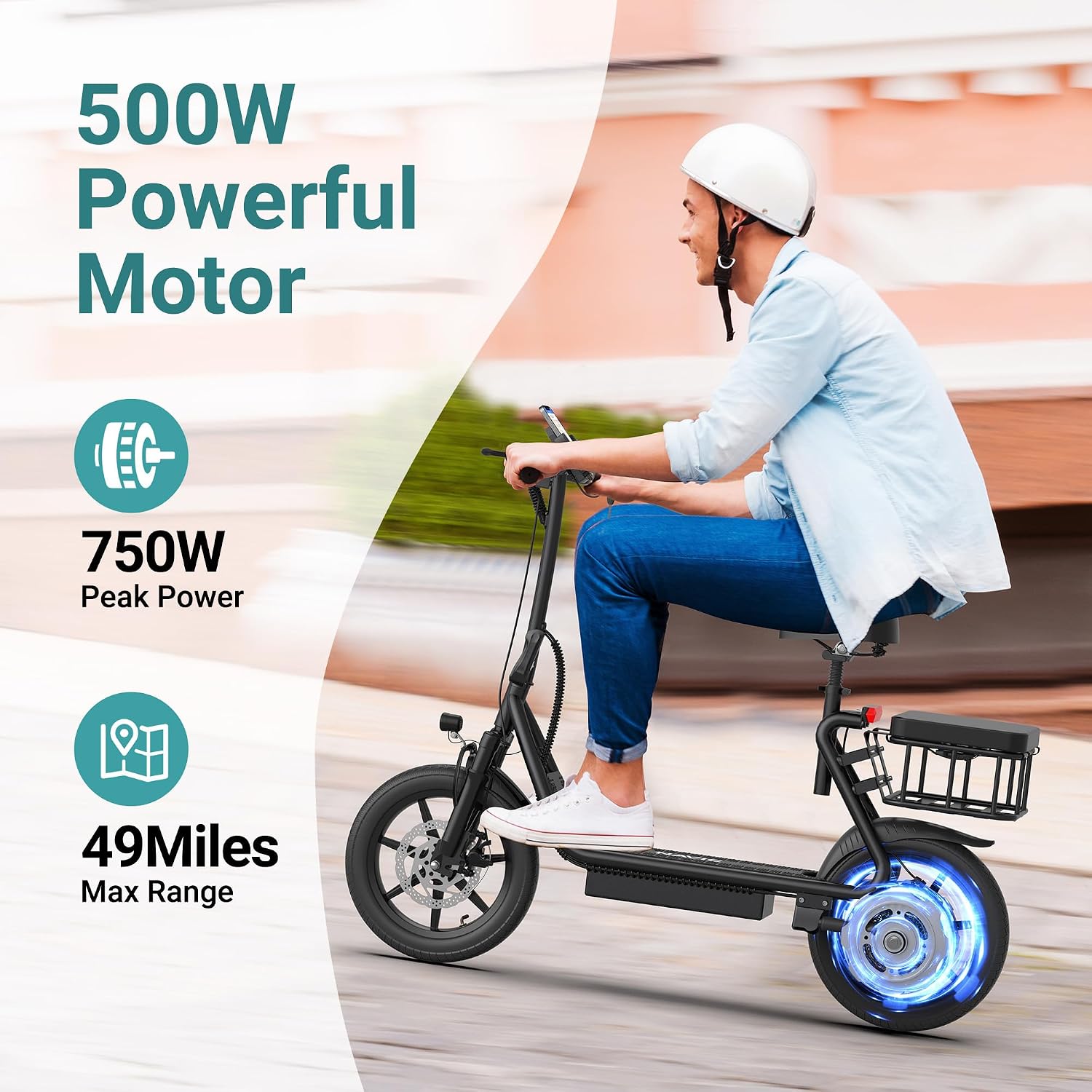 NAVIC Electric Scooter with Dual Suspension, 8.5'/10' Tires, 350W/500W Motor, 19/22 Mph, Max 22/25/27/49Miles Range, Foldable E Scooter for Adults with Braking, App Control