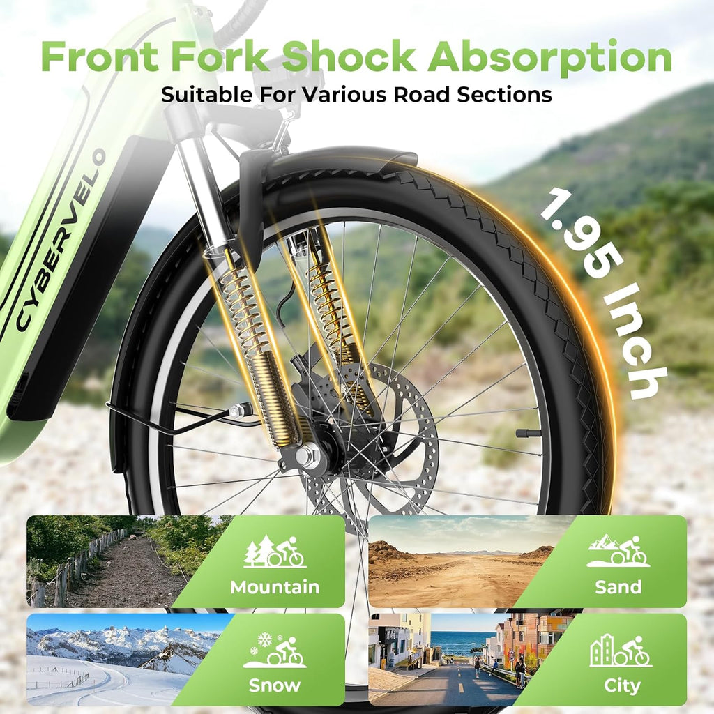 Cybervelo 750W Peak Electric Bike for Adults,up 80 Miles Removable Battery Ebike, 26' Electric E Bike with 7-Speed,Adult Electric Bicycles for Commute Beach Snow Womens/Man All Terrain