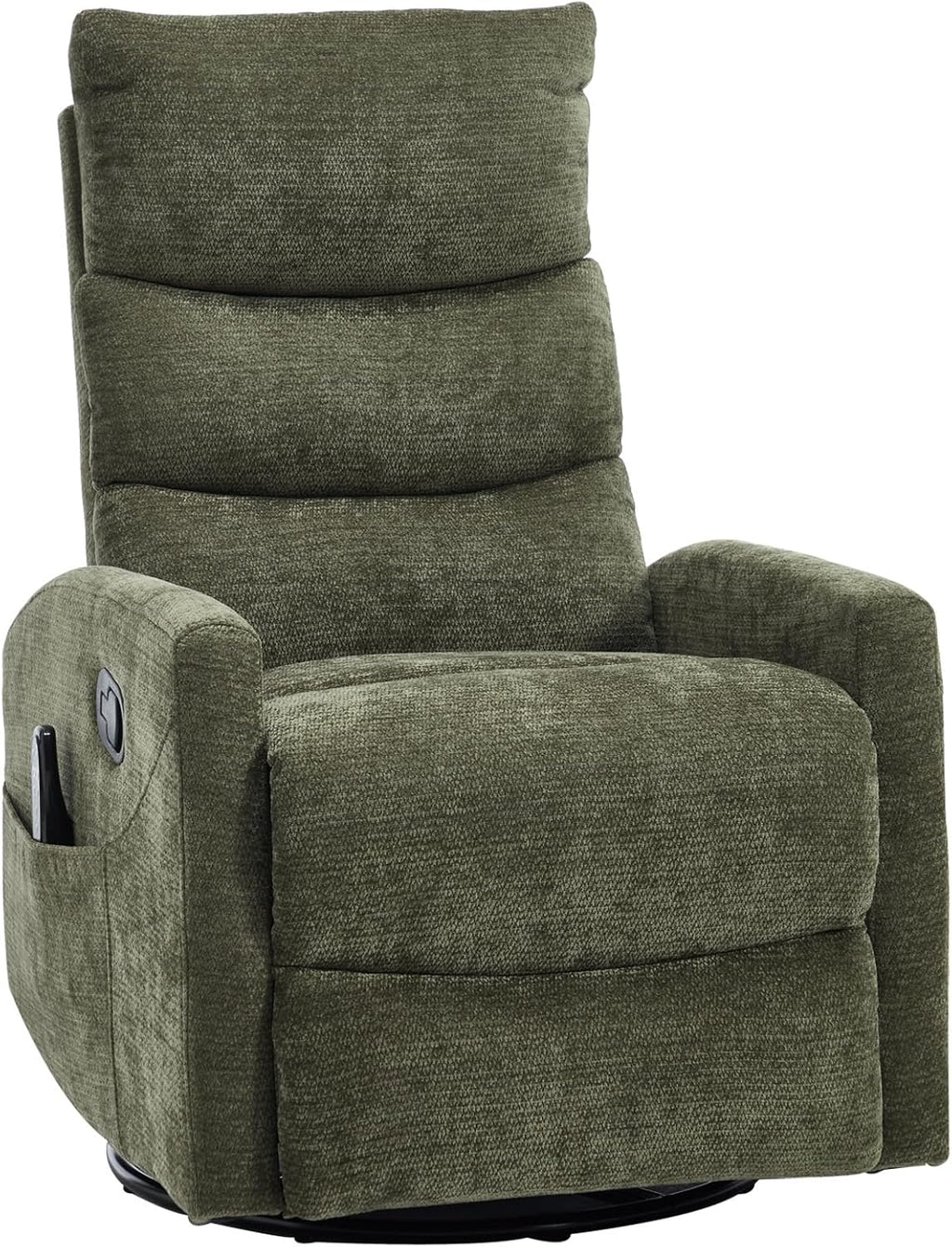 PELUMY 360° Swivel Rocker Recliner with Heat & Vibration Massage, Glider Rocking Chair for Adults, Compact Recliner for Living Room, Small Spaces, Nursery, Bedroom (Chenille, Green)