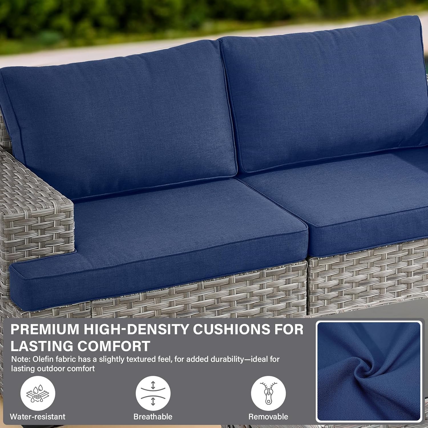Modular Outdoor Couch Wicker Patio Sofa - High Backrest Wicker Sofa with Removable 4' Cushions All-Weather 3 Seater Seating Patio Couch for Deck Proch Balcony Backyard