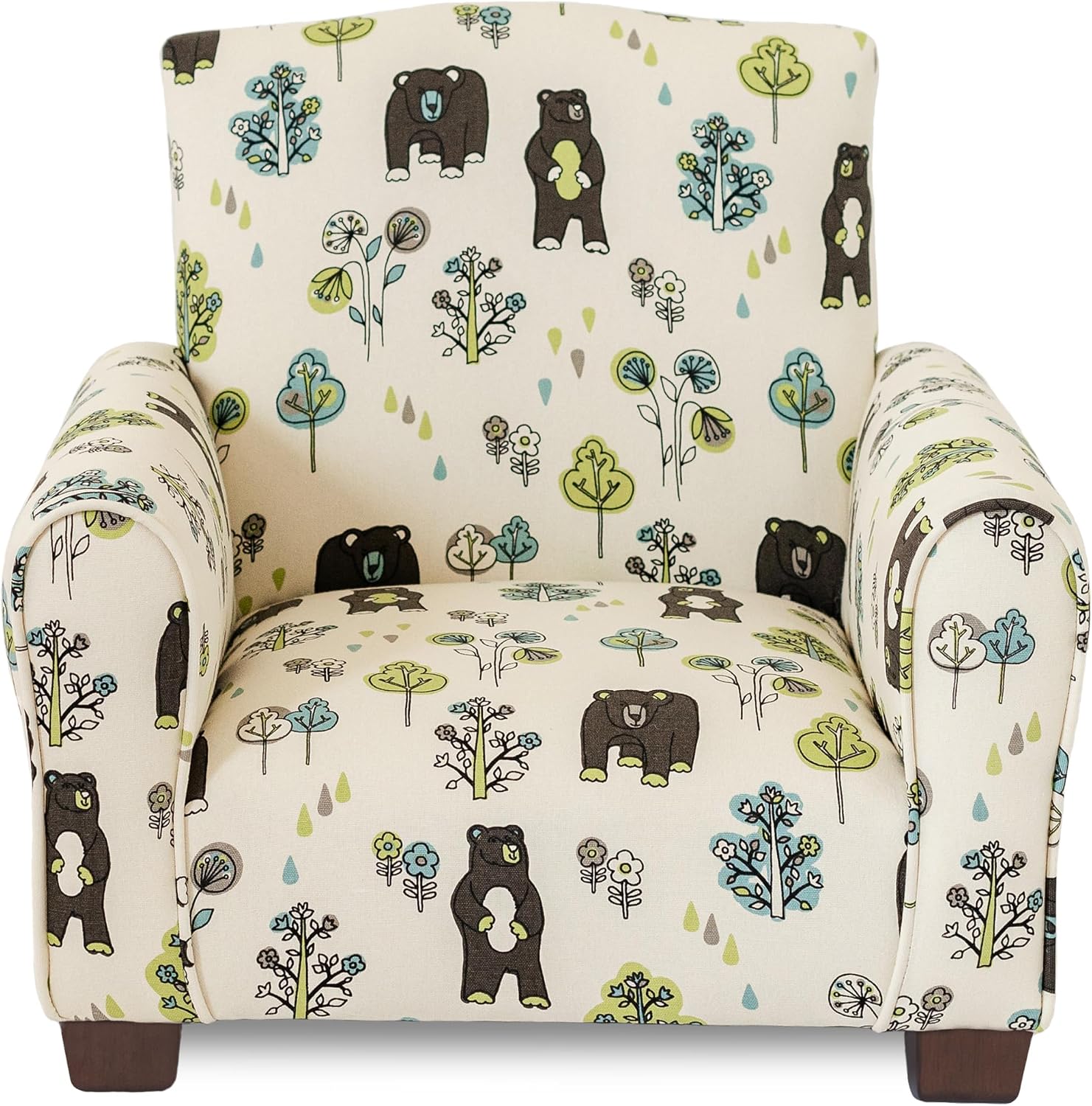 Toddler Personalized Armchair, Kids Upholstered Rocking Chair with Personalization, Toddler Chair with Personalized Name, Comfy Child Armchair, (Bears & Trees Print, Legs)