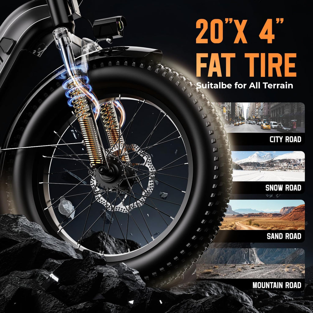 EUY Electric Bike for Adults, 1500W Peak Motor Ebike, 48V20Ah, 20'' x 4.0'' Fat Tire Electric Mountain Bike, Commute E Bike with 70 Miles, 7 Speed and Dual Suspension Electric Bicycle