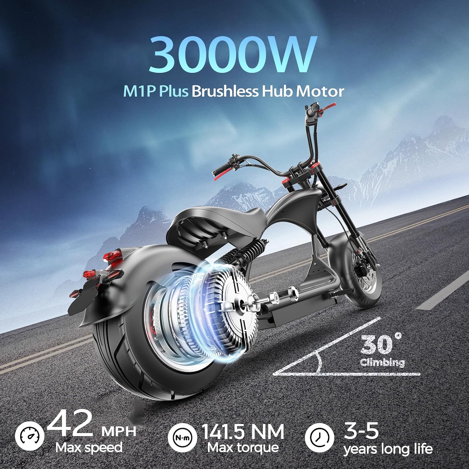 eAhora M1P Series 4000/3000W Electric Motorcycle for Adults, 55MPH Max Speed 60V 40Ah Battery with Fast Charger, 50+Mile Long Range,Full Suspension & Disc Brakes, Street Legal City Scooter Moped