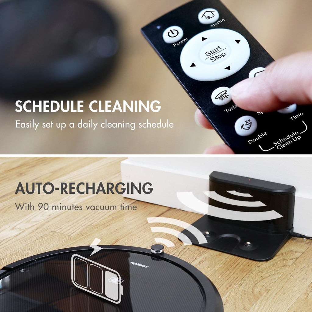 Tenergy Otis Robot Vacuum Cleaner, Max Power Suction Robotic Vacuum, Self-Charging, Smart Sensor, Pet Hair Filter Friendly, Remote Control Vacuum Cleans Hard Floors/Thin Carpets