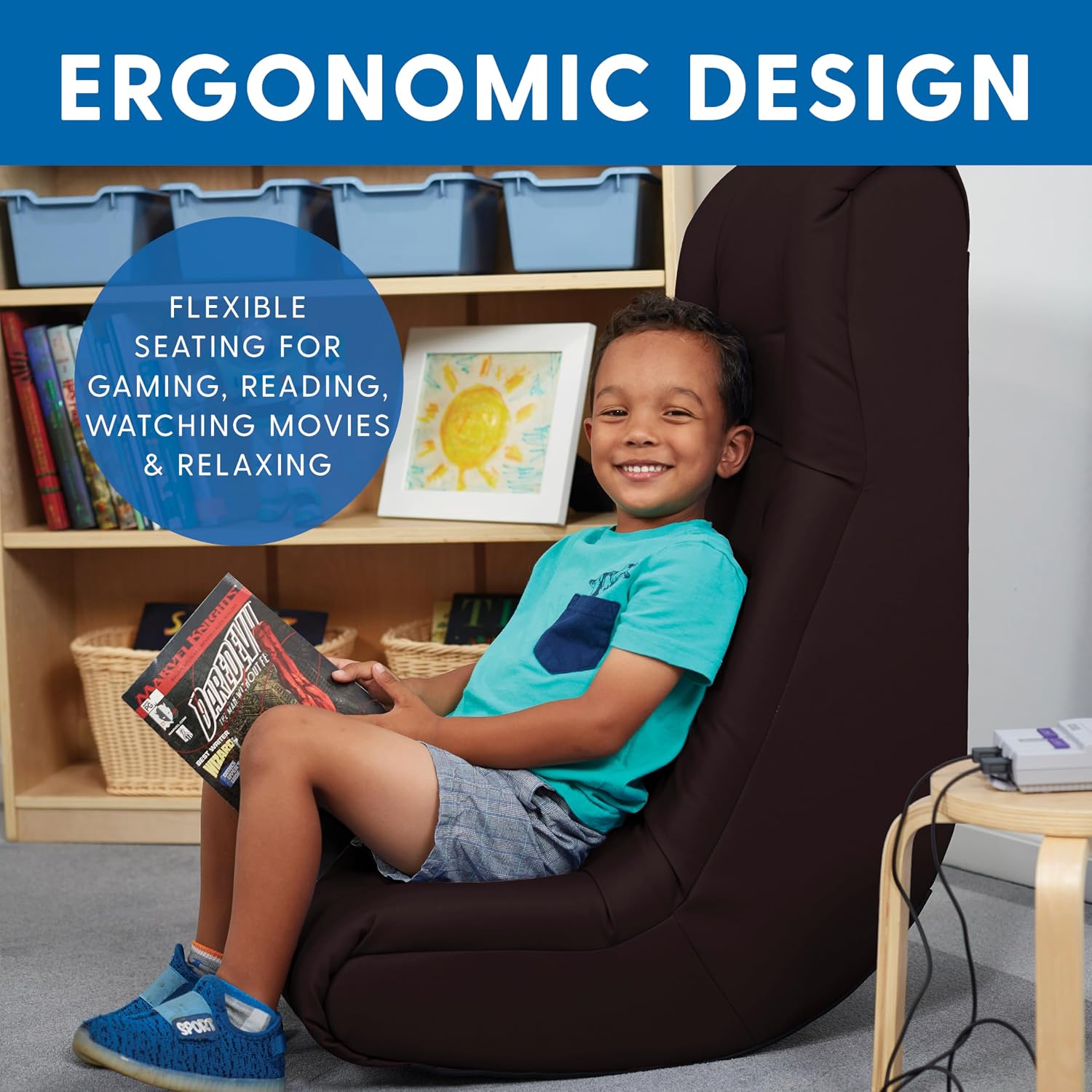 FDP Tufted Floor Rocker for Kids, Teens and Adults Comfortable, Ergonomic Chair for Reading, Playing Video Games, or Watching TV - Sand, 10488-SD
