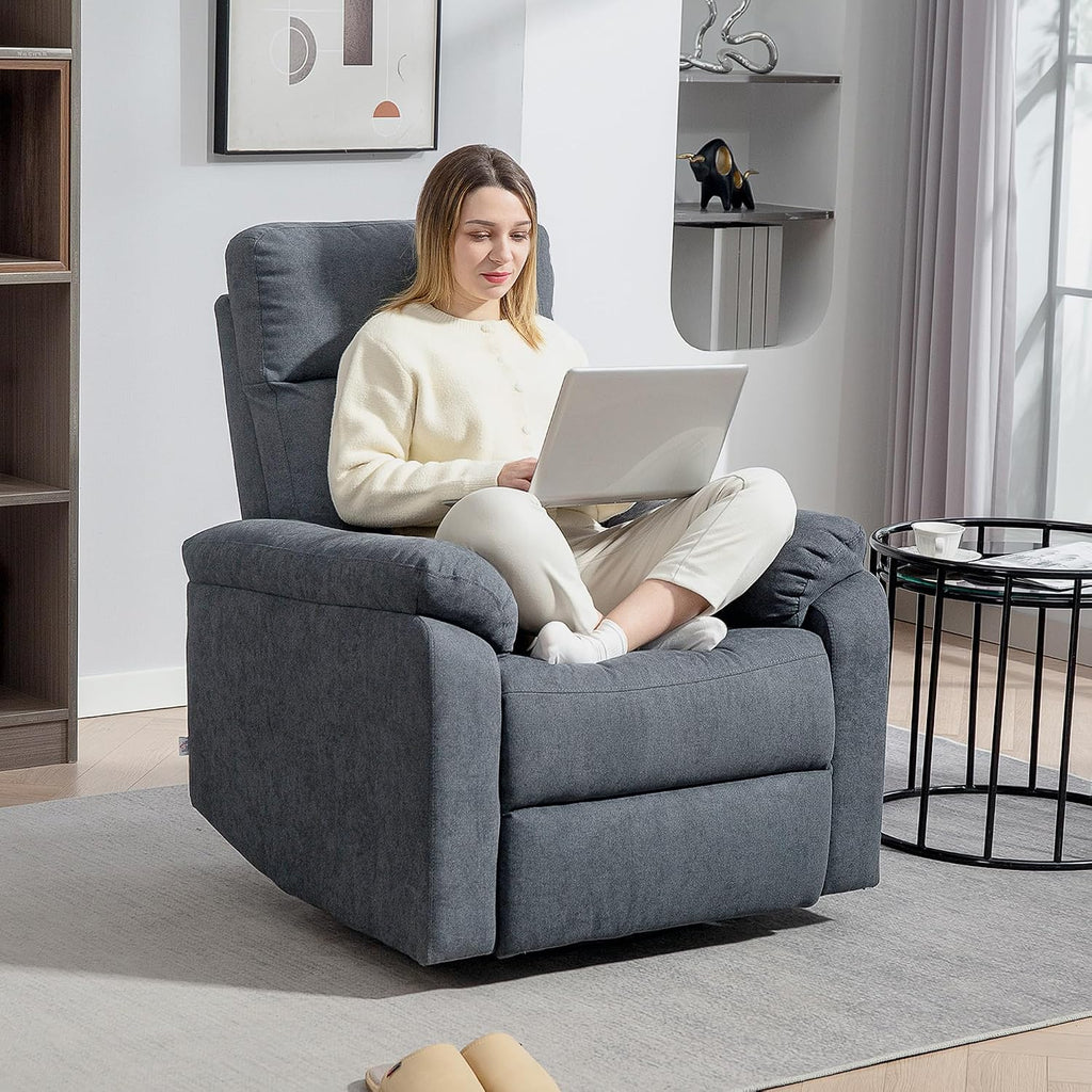 HOMCOM Swivel Rocker Recliner Chair, Wide Glider Rocking Single Sofa with Pocket Spring, Footrest, Modern Fabric Overstuffed Reclining Chair for Living Room, Bedroom, Quick Assembly, Gray