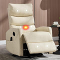 Manual Swivel Rocker Recliner Chair for Adults, Overstuffed Reclining Glider Chair for Nursing with Vibration Massage & Heat, Living Room Rocking Recliner 3-Stage backrest, Faux Leather Light Yellow