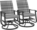 Outsunny Patio Glider Chair Set of 2, Wicker Rattan Outdoor Swivel Chair with Steel Frame, High Back, Armrests, Porch Glider with Adjustable Foot Pads for Garden, Lawn, Backyard, Gray