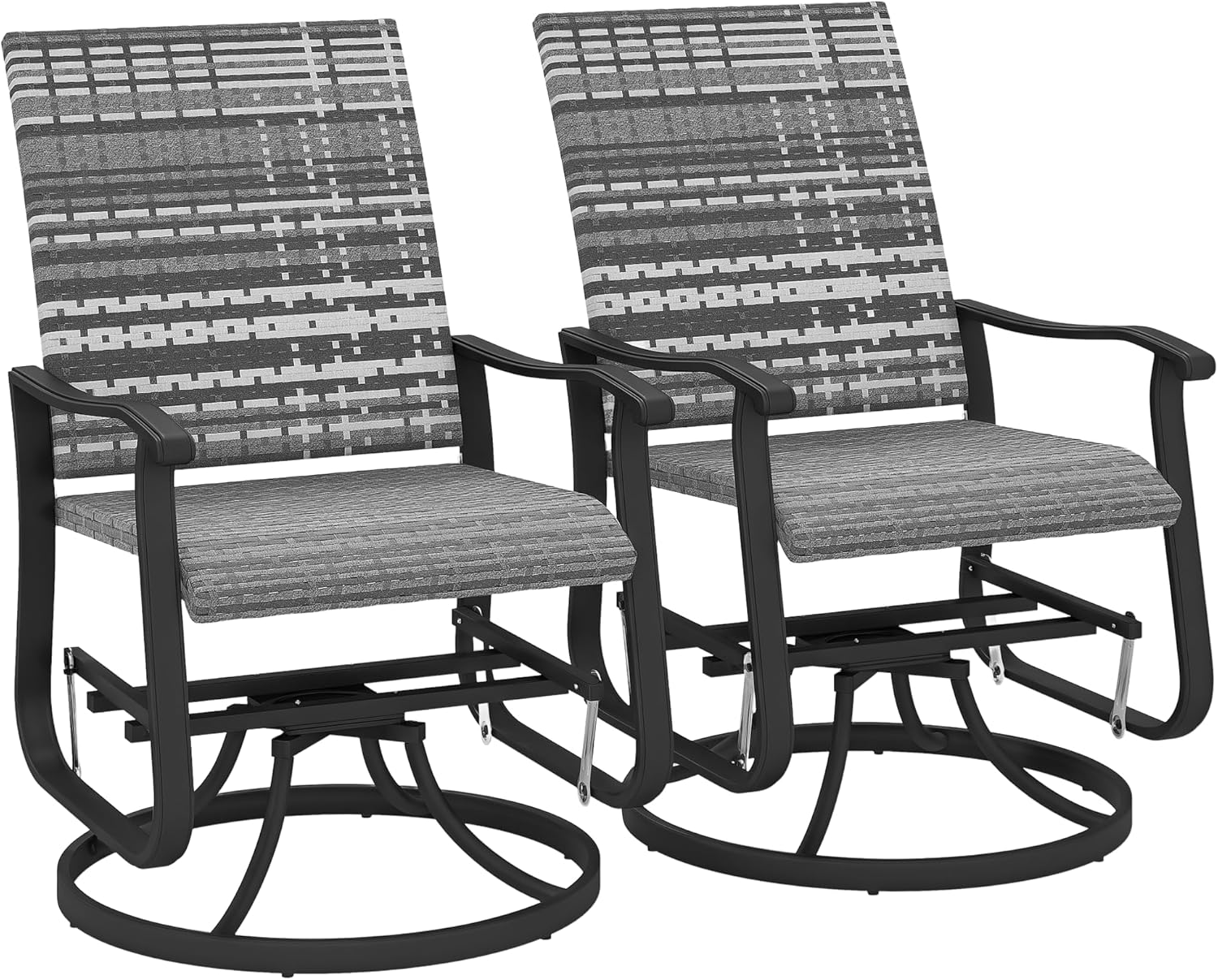 Outsunny Patio Glider Chair Set of 2, Wicker Rattan Outdoor Swivel Chair with Steel Frame, High Back, Armrests, Porch Glider with Adjustable Foot Pads for Garden, Lawn, Backyard, Gray