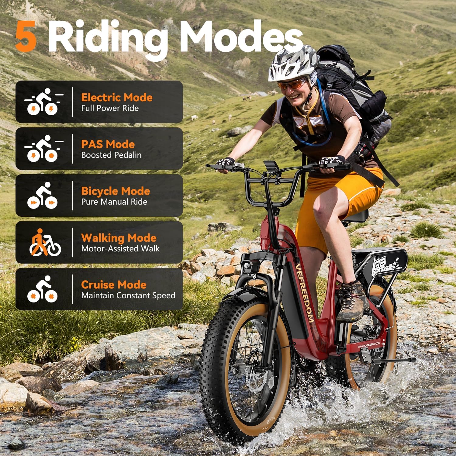 VEFREEDOM 1500W Motor Electric Bike for Adults 80 Miles 30MPH Ebike 20' x 4 Fat Tire 48V 20Ah Removable Battery Mountain E Bike Commuter Front Suspension Bicycles Men Women