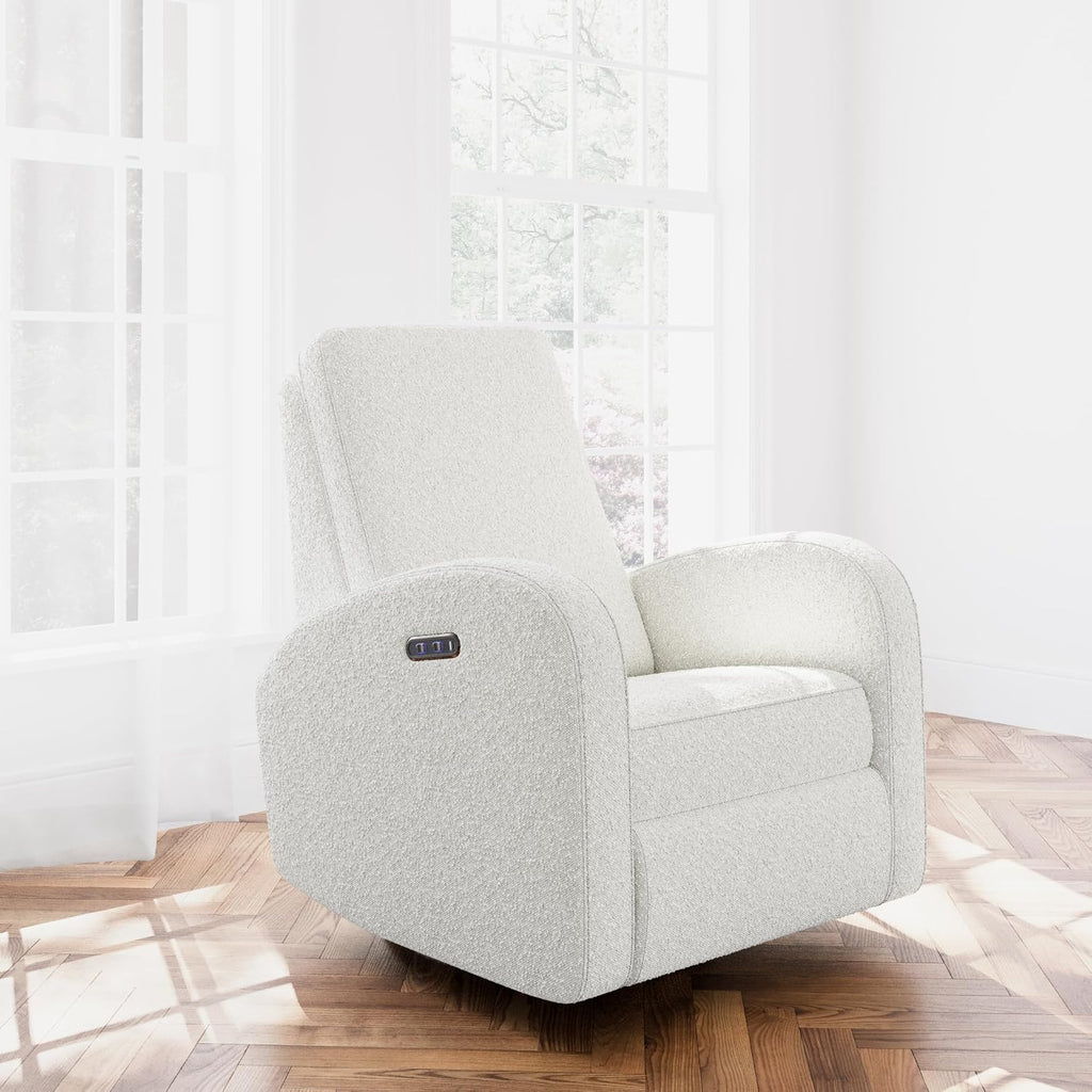 Storkcraft Santa Monica Power Recliner Swivel Glider (Ivory Boucle) – Effortless Electronic Power Recline, USB-A & USB-C Charger