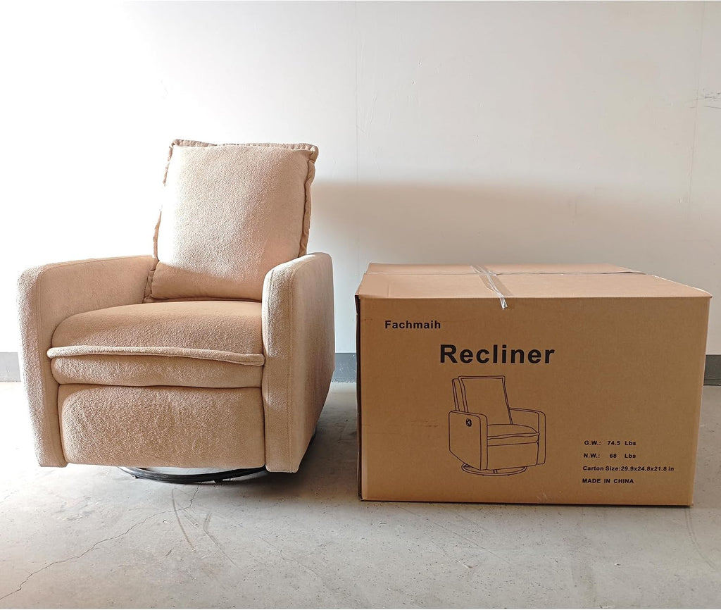 Swivel Rocking Chair Nursery Glider Recliner Manual Swivel Rocker Recliner Comfy Living Room Chairs (Brown)