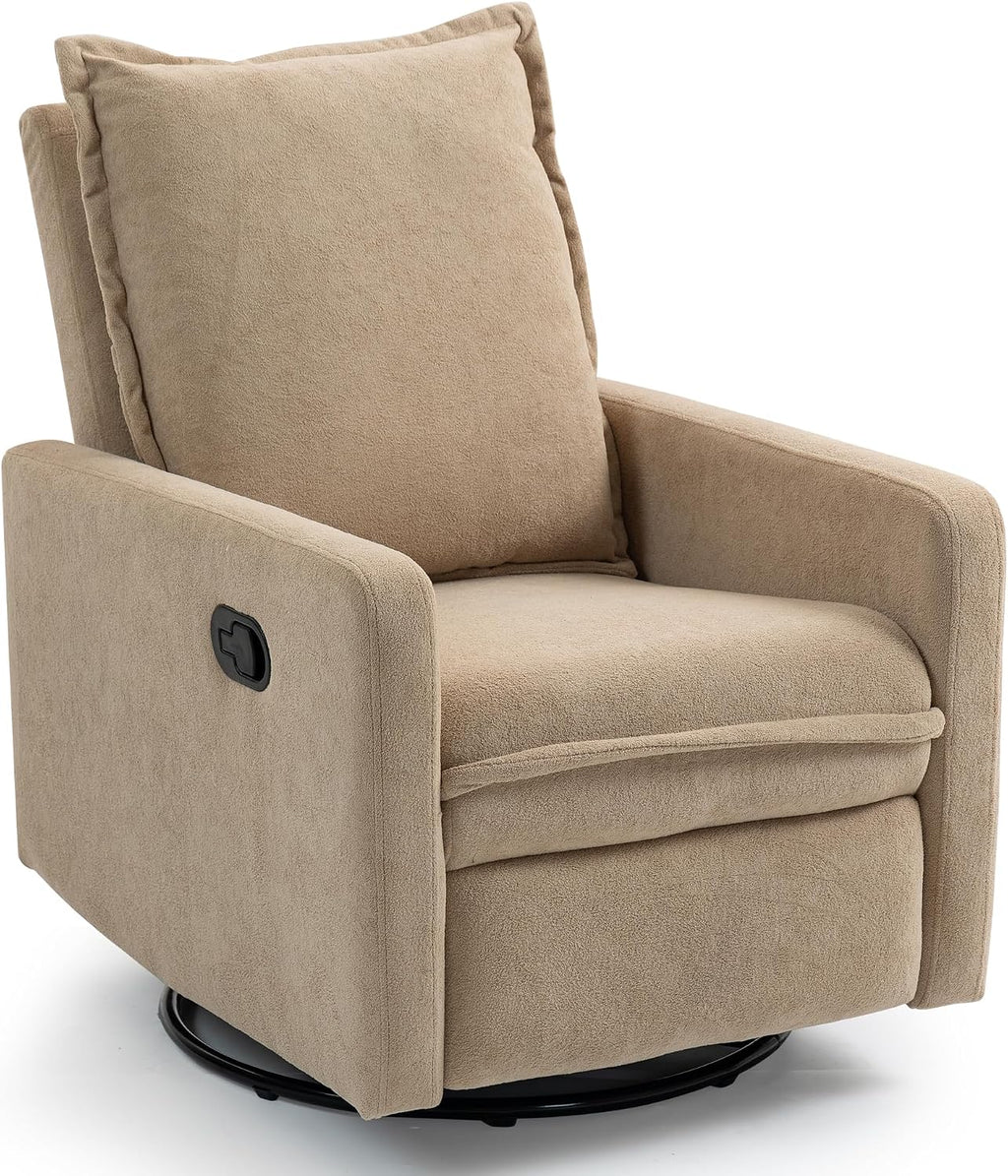 Swivel Rocking Chair Nursery Glider Recliner Manual Swivel Rocker Recliner Comfy Living Room Chairs (Brown)