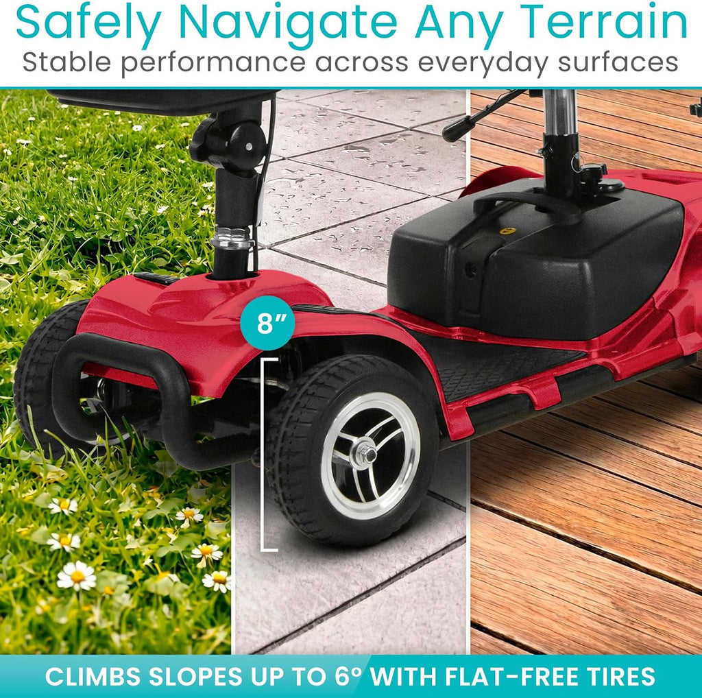 Vive 4 Wheel Mobility Scooter - Electric Powered Wheelchair Device - Compact Heavy Duty Mobile for Travel, Adults, Elderly - Long Range Power Extended Battery with Charger & Basket