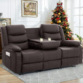 Korser Recliner Sofa, Reclining Loveseat with Console, Oversized Reclining Couch with Drop Down Table, 3-Seater Sofa with Cup Holder and Recessed Power Strip, Brown