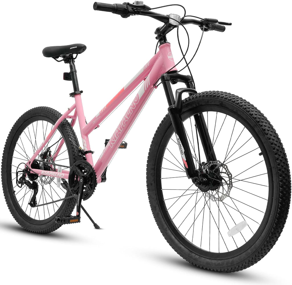 Ecarpat 24 26 Inch Women Girls Mountain Bike, Disc/V Brakes 21 Speeds Women Bike, Sturdy Steel Frame and Suspension Fork, Stylish Adult and Teens Bicycle for Urban Trail Snow Commuter