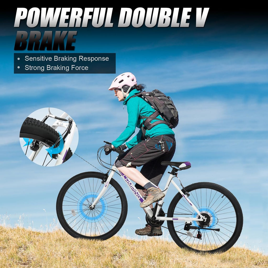 Ktaxon 20/24/26 Inch Mountain Bike, 7/21-Speed Adult Bicycle with Sturdy Steel Frame, Front Suspension, Excellent Twist Shifting, Easy to Assemble and Stylish Cool Look for Men Women