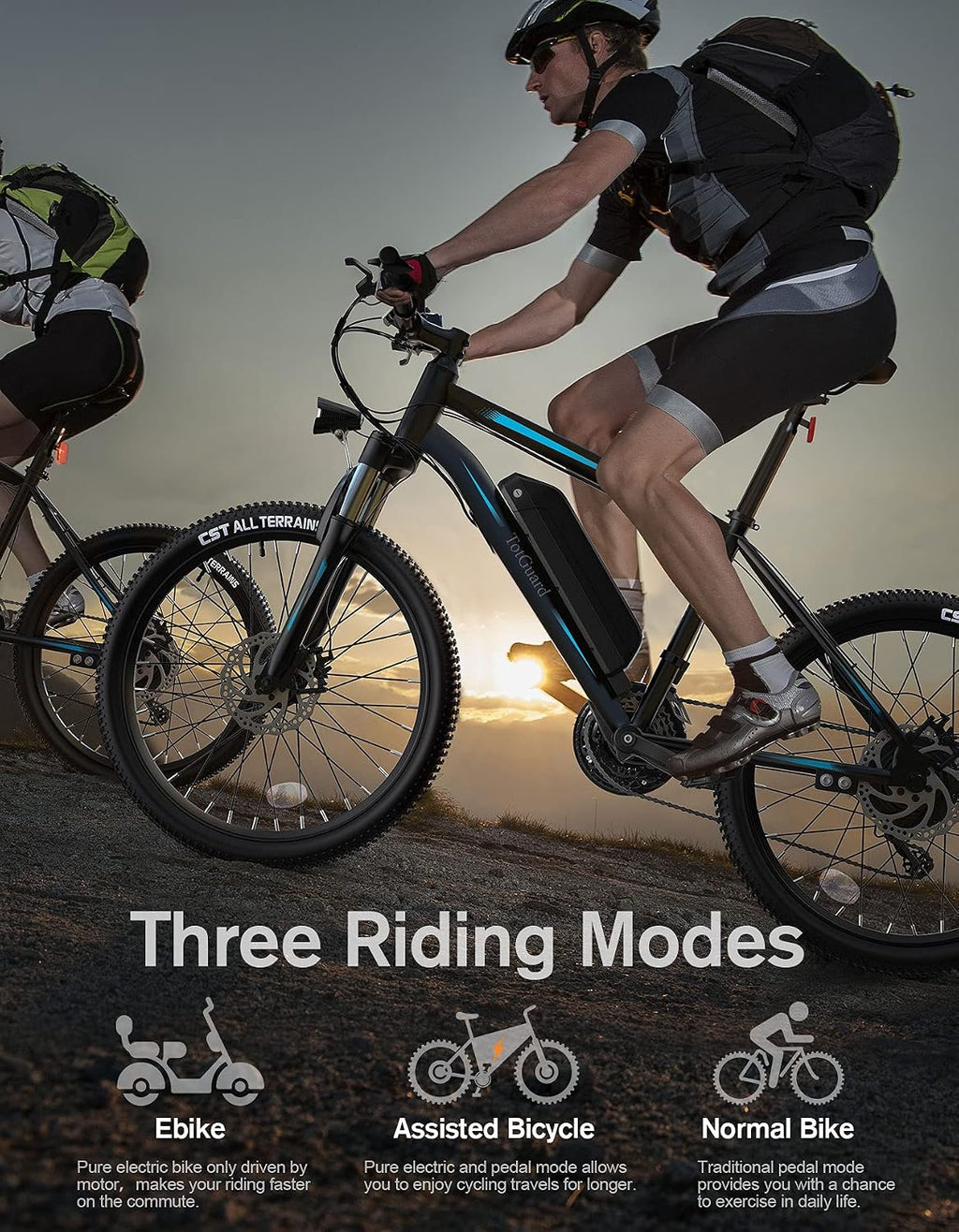 TotGuard Electric Bike for Adults, 26' Ebike with Peak 500W Brushless Motor, Electric Mountain Bike with 374Wh Removable Battery, 50 Miles Electric Bicycle with Suspension Fork, 21 Speed, LCD Display.