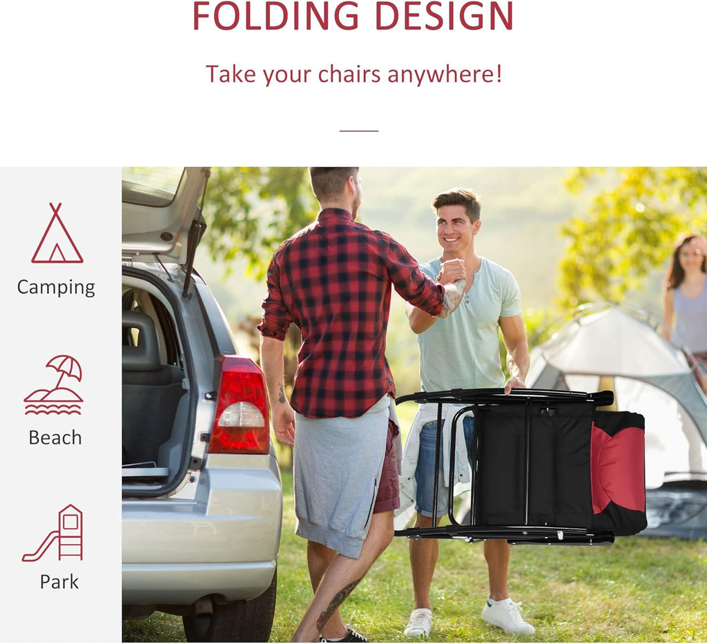 Outsunny Oversized Folding Rocking Camping Chair Set of 2, Padded Outdoor Rockers with High Back and Armrests, Portable Outdoor Patio Chairs with Steel Frame for Garden, Porch, Lawn, Red